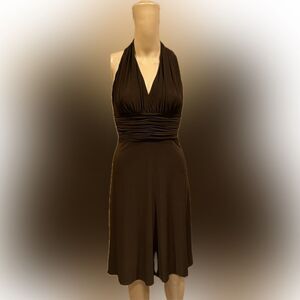 Evan Picone Brown Halter Top V-Neck Petite Dress SZ 2P